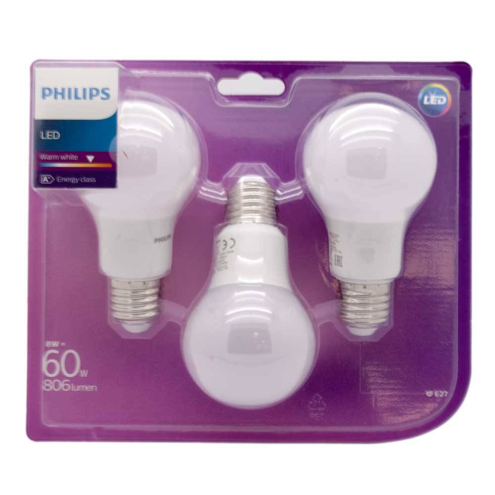 Philips 3er LED E27 warmweiss 60LED
