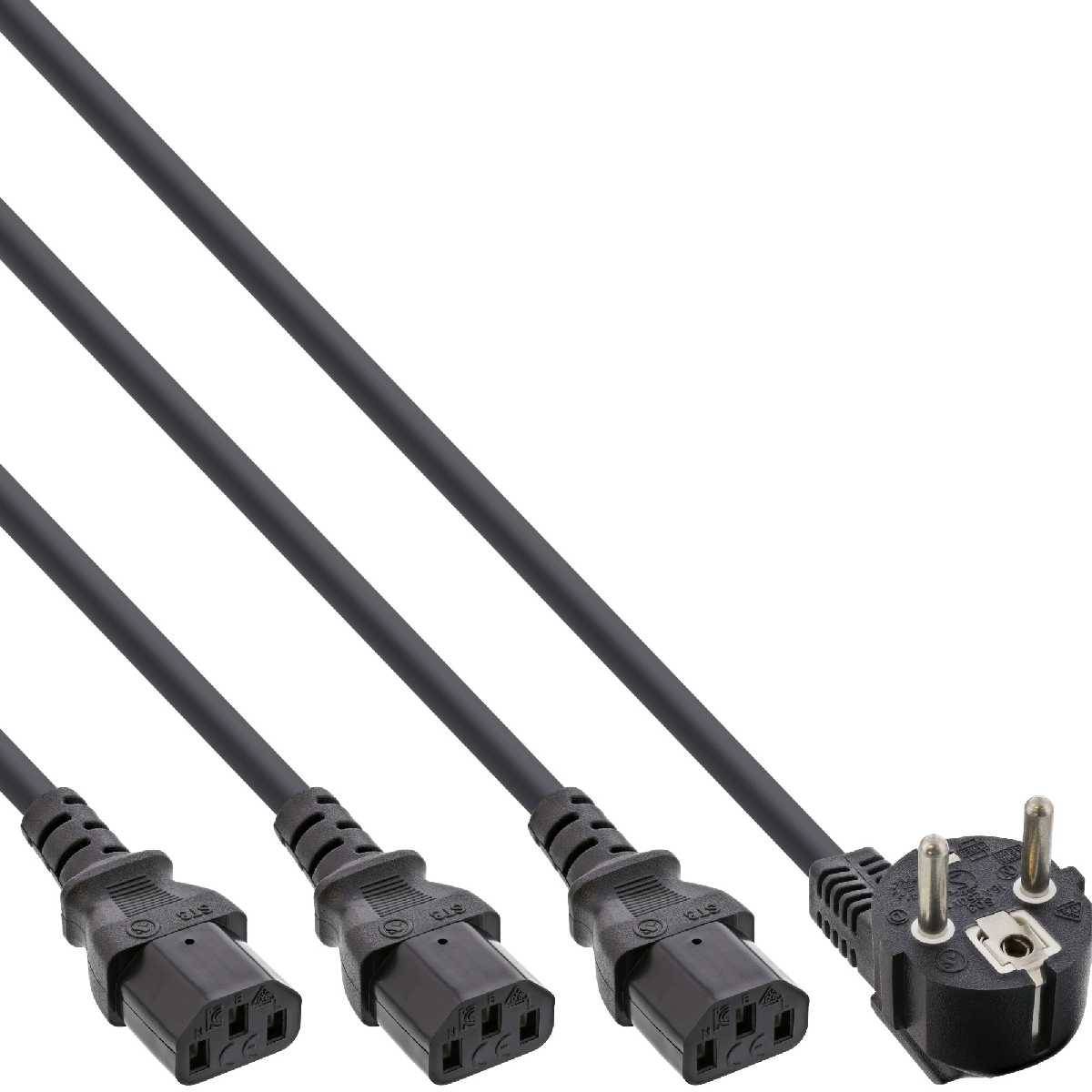 Netz-Y-Kabel 1x Schutzkontaktstecker zu 3x Kaltgerätestecker 3m
