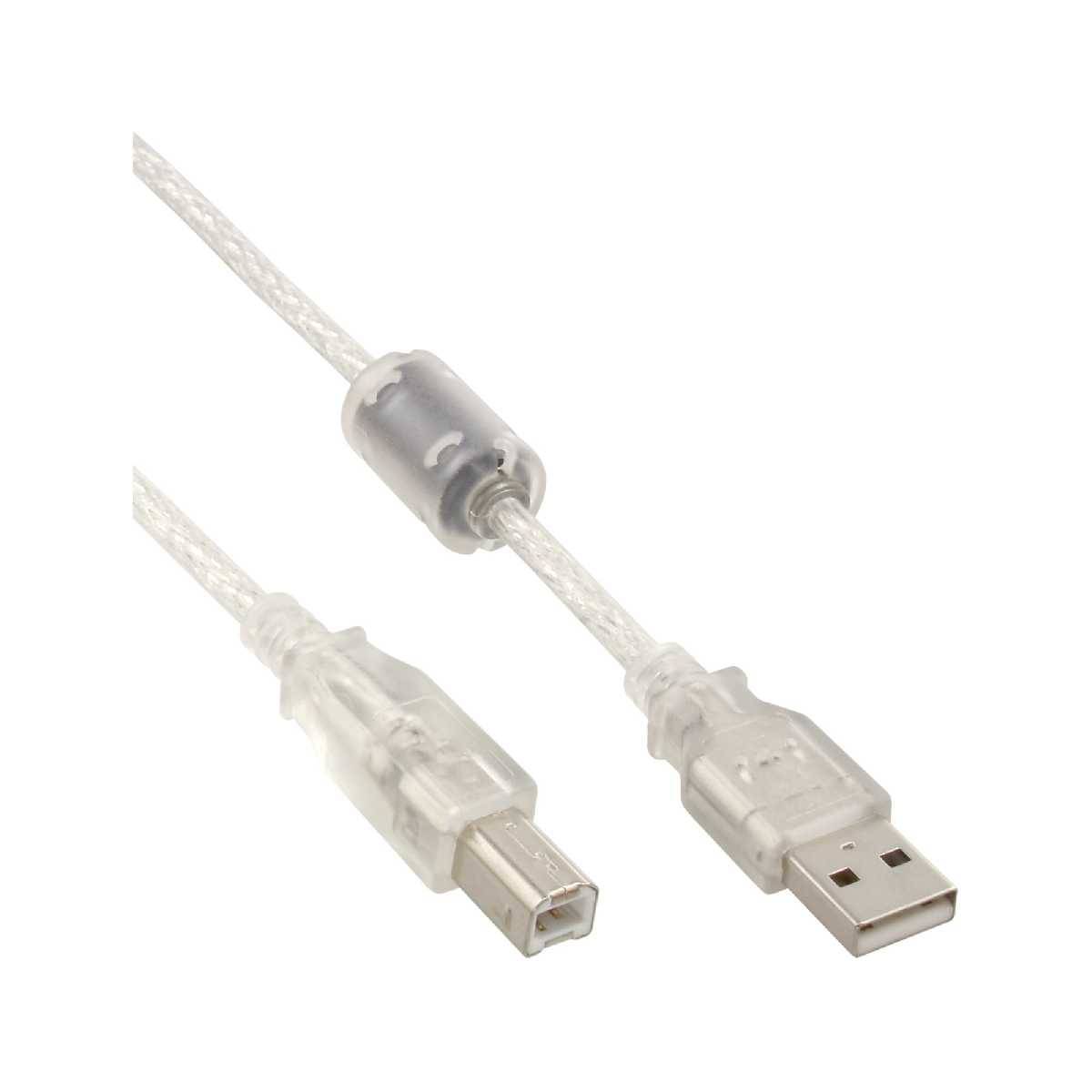 USB2 USB 2.0 Kabel A an B transparent mit Ferritkern 5m