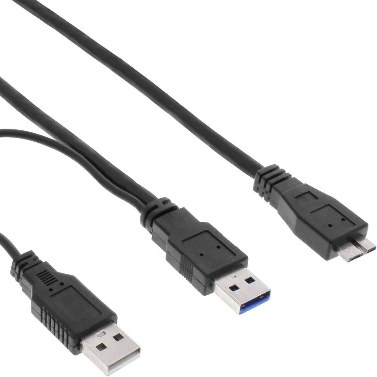 USB3 USB 3.0 Y-Kabel 2x A an Micro B schwarz 1,5m
