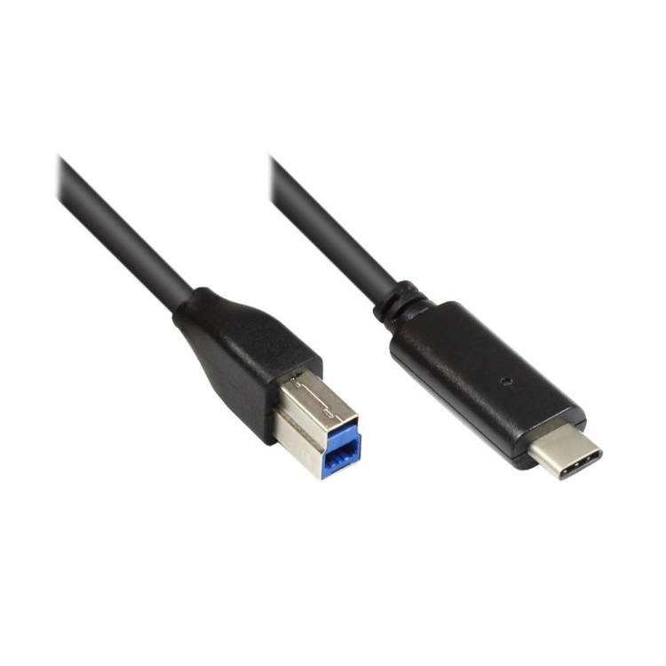 USB31 Anschlusskabel USB 3.0 USB-C-<b>Anschlusskabel USB 3.0 USB-C-Stecker an USB 3.0 B Stecker schwarz 1,8m GC®</b>