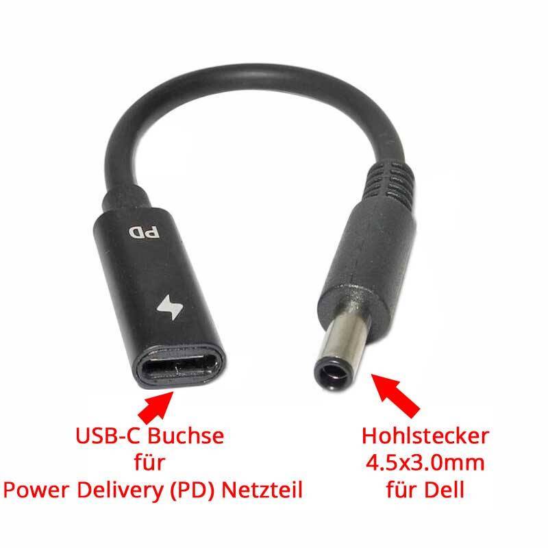 USB-C PD Buchse auf 4.5x3.0mm Dell 65W Kabel