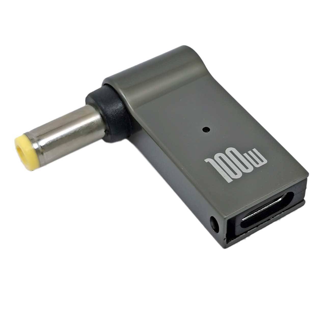 USB-C PD Buchse auf 5.5x2.5mm 90° 100W Alu