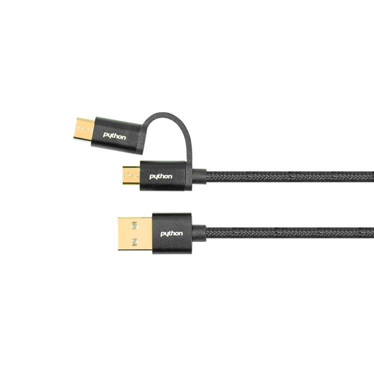 USB A auf Micro USB + USB-C 1m Python