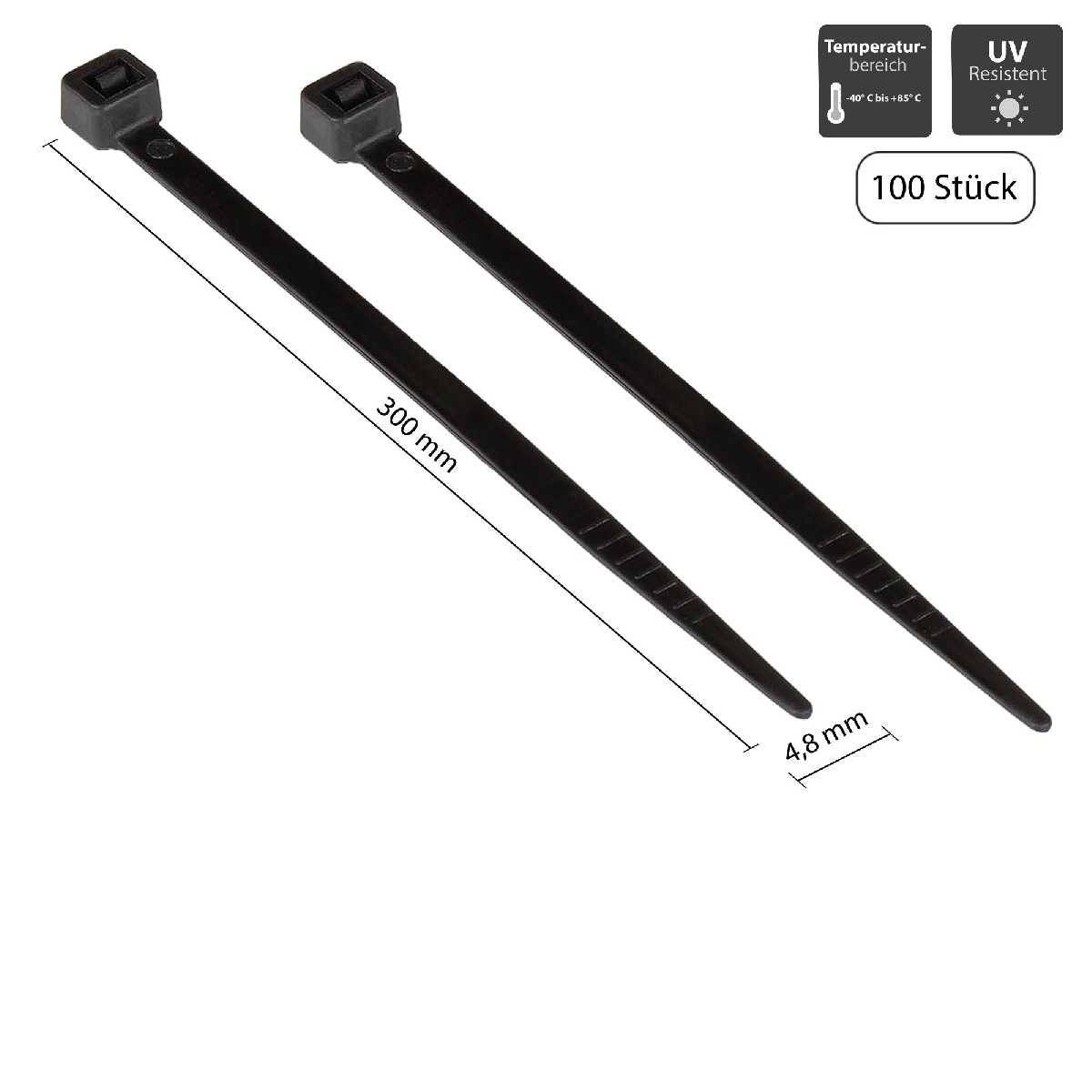 Connections Kabelbinder 300 mm x 4,8 mm schwarz UL UV-resistent -40 °C