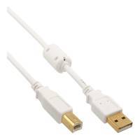 USB2 USB 2.0 Kabel A an B weiß / gold mit Ferritkern 2m