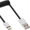 USB2 USB 2.0 Spiralkabel USB-C Stecker an A Stecker schwarz/Alu flex