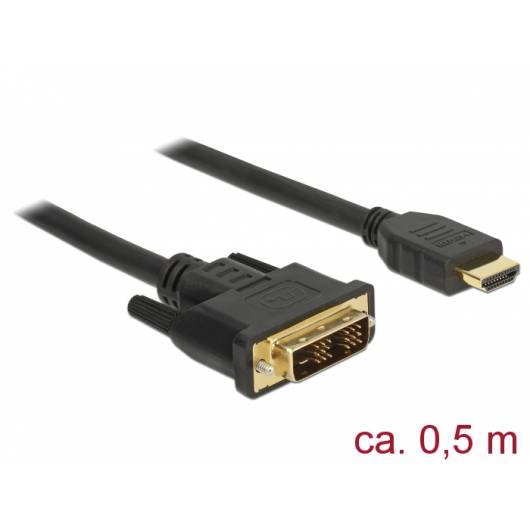 Kabel DVI 18+1 Stecker an HDMI-A Stecker schwarz 0,5m Delock [85581]