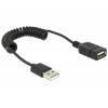 Delock USB Kabel A auf A St/Bu 0.20m-0.60m sw Spiral